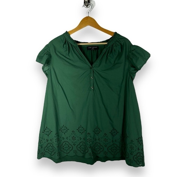 Lane Bryant Notch Neck Flutter Sleeve Embroidered Top, Forest Green, Size 18/20 - Picture 1 of 13